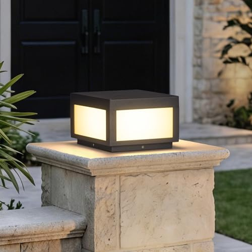 MVBT Outdoor Modern Post Light, LED Fence Deck Cap Light High Voltage Wired Lantern Column Lamp for Flat Surface Patio Garden Decoration with IP54 Waterproof E26 Bulb