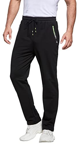 ZOXOZ Jogginghose Herren Baumwolle mit Reißverschluss Taschen Trainingshose Sporthose Sweatpants Slim Fit Herren Hose Schwarz L