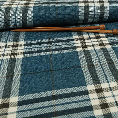New Furnishing Fabrics Tweed Strukturiertes Karomuster Möbel Polsterstoff in Blau Farbe für Sofas Stühle Meterware (10 cm x 8 cm Muster)