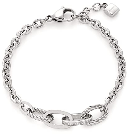 Leonardo Mascha Armband aus Edelstahl 1 Stück, silberfarbenes Gliederarmband, Armkettchen aus zirkonia-besetzten Kettengliedern, Damenschmuck, 021743