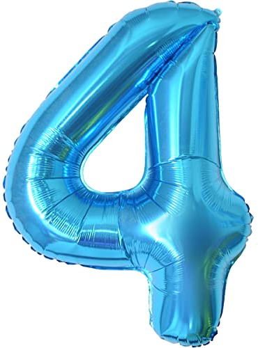 Geburtstag zahlen luftballon 4 jahre | Folienballon 4 XXL Blau-Riesen Folienballon in 40 - 101cm Geburtstagsdeko - Ballon Zahl Deko zum Geburtstag - fliegt mit Helium