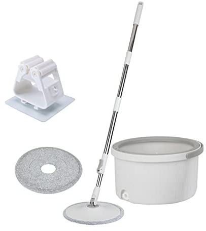 ARSUK Cubo de Spin Mop y Limpieza de Suelos | Mecanismo Separado para Agua Limpia y Sucia | Diseño Compacto 2L, 2 Almohadillas de Microfibra, Mango Telescópico de Acero INeededxidable de 118cm