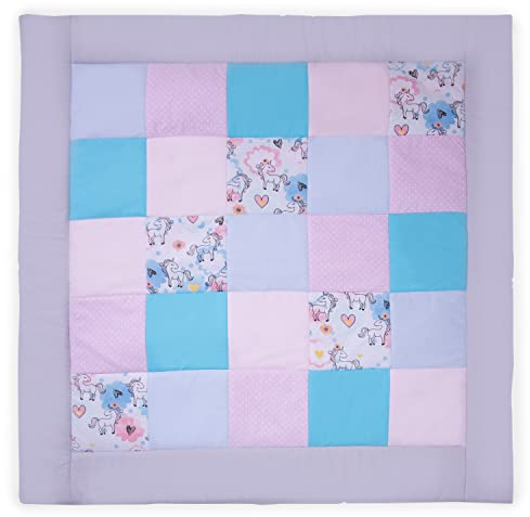 Amilian Krabbeldecke; Patchworkdecke; Krabbelmatte; Spieldecke; Laufgittereinlage; Matte; Decke; Kuscheldecke; Spielmatte als Geschenk für Baby, Kinder; Erstausstattung; Patchwork: M124 (105x105 cm)