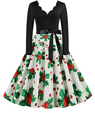 TYQQU Femme Balançoire à Imprimé Vintage Élégant Robes Col en V Soirée Robe à Manches Longues Fruits Blancs 3XL