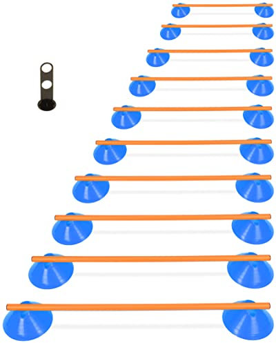 SPORTIKEL24 Cavaletti Mini-Hürden 10er Set mit Blauen Markiermulden Stange 100 cm Farbe Orange