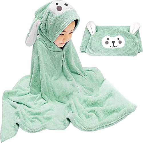 Babyhandtuch mit Kapuze,Kapuzenhandtuch für Kinder 71 x 140 cm,Groß Baby Badetuch Mädchen und Junge,Kapuzenhandtuch Baby Handtuch Kapuze,Ultraweich & Super Saugfähig(Grün)
