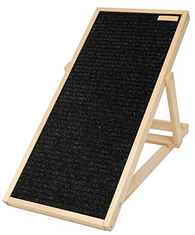 Anti-rutsch Hunderampe | Auffahrrampe für Hund und Katze | Hundetreppe für Bett oder Sofa | Hunderampe Auto klappbar aus Holz | Verstellbar autorampe für Hunde | Farbe: Natural