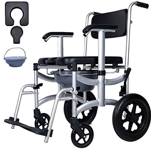 Rollende Dusche, Rollstuhl, Badewanne, Toilette, Kommode, bariatrisch, Abnehmbarer Eimer und duschfestes Design, schwarz