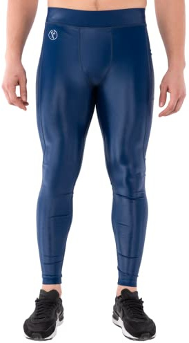Kapow Meggings Gamma Performante Lucida Leggings da Compressione ad Alta Brillantezza con Tasche per Uomo, Strato Base Atletico per Allenamenti e Yoga