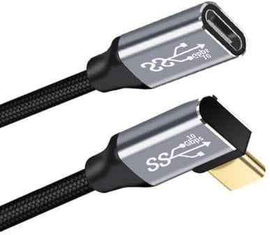 cablecc Câble d'extension USB-C USB 3.1 type C mâle vers femelle coudé à gauche et à droite, 10 Gbit/s, 100 W, avec manchon pour ordinateur portable 20 cm