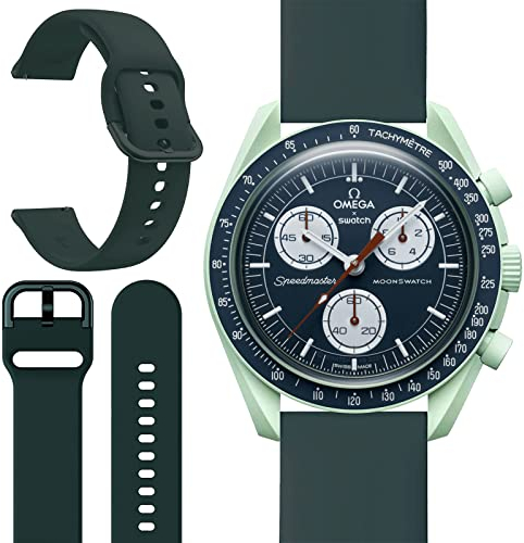 Miimall Armband Kompatibel mit Omega x Swatch Speedmaster Moonswatch Armband, Weiche Silikon Replacement Watch Strap Uhrenarmband Sport Armbänder für Omega Swatch Moonwatch Band -Grün