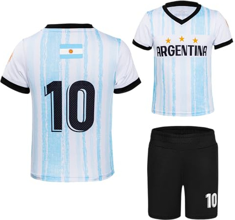BDONDON Maillots de football respirants pour garçons et filles, taille 2 à 14 ans – Tenue d'entraînement de football pour jeunes, Blanc-Argentine, 7-8 ans