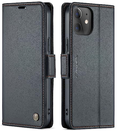 QLTYPRI Wallet Case for iPhone 12/iPhone 12 Pro, Premium PU Leather Magnetic Flip Folio Case with RFID Blocking Card Slots Kickstand Shockproof Protective Phone Cover - Black