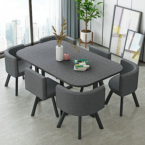MAxba 90 * 150cm Esstisch mit 6 Stühlen Rechteckig Couchtisch Konferenztisch Verhandlungstisch,Tischplatte aus Holz (Color : Dark Gray)