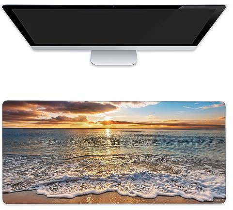Großes Mauspad Ozean Strand bei Sonnenaufgang, erweitertes Gaming-Mauspad, Schreibtischmatte, genähte Kanten, Mauspad, rutschfeste Gummiunterseite, Tastatur-Pad für Laptop, Computer, PC, 90 x 40 cm