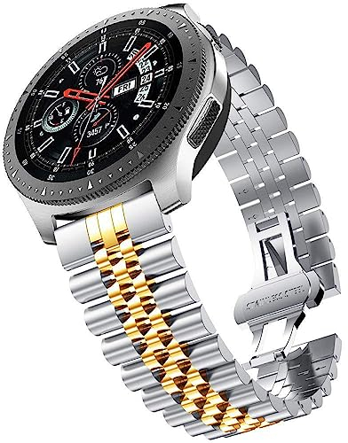 Niziruoup Edelstahl Uhrenarmband 20mm 22mm für Uhr, Jubilee Armband Smart Watch Metall Armband Uhr Ersatzarmbänder Uhrenarmbänder Edelstahlarmband für Herren Damen, Edelstahl, Silber Gold