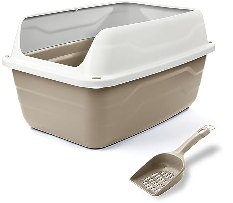 Patam lettiera aperta per gatti con bordi alti e paletta omaggio, 56 cm x 40 cm x 30 cm Made in Italy – Attila Beige