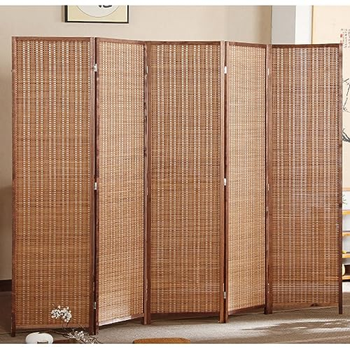 Raumtrenner Trennwand 5 Panel Raumteiler Holzschirm Wand faltbar Raumtrennung, Arbeitszimmer/Büro/Teehaus/Hotel Trennwand, Bewegliche Trennwand Jalousie für temporäre Umkleidekabinen ( Color : Brown S