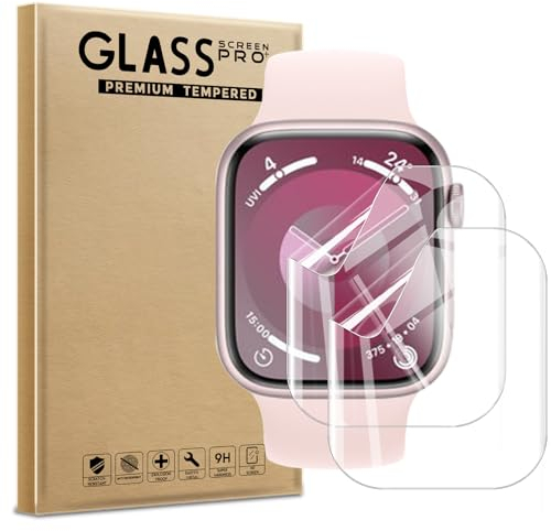 AOKUMA Verre Trempé pour Watch Series 9/8/7 45mm Protections d'écran,[2 pièces] Film de Protection en TPU Flexible Compatible avec Watch Series 9 45mm,HD Transparent,Résistant aux Rayures