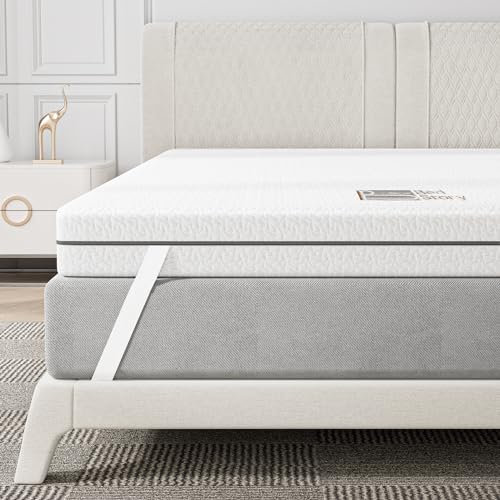 BedStory 10 cm Topper pour lit double 160 x 200 cm, surmatelas à mémoire de forme pour lit double avec infusion de charbon de bambou, matelas avec revêtement amovible et lavable, correcteur matelas