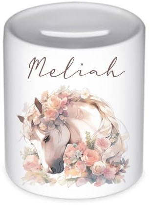 Manufaktur Liebevoll Kinderspardose Mädchen Personalisierte Spardose Kinder Personalisierte Spardose Mädchen Spardose mit Gravur Pony (Pferd Meliah)