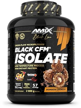Amix | Proteína BLACK CFM ISOLATE - Ayuda a Mantener la Masa Muscular - Con Enzimas Digestivas - Fácil Digestión - Rápida Absorción - Proteína en Polvo - 2 Kg - Sabor Bombon crujiente