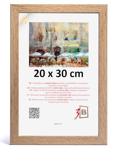 3-B Cadre de l'image HIT - Marron (chêne avec grain de bois optique) - 20x30 cm - cadre photo en bois avec verre acrylique