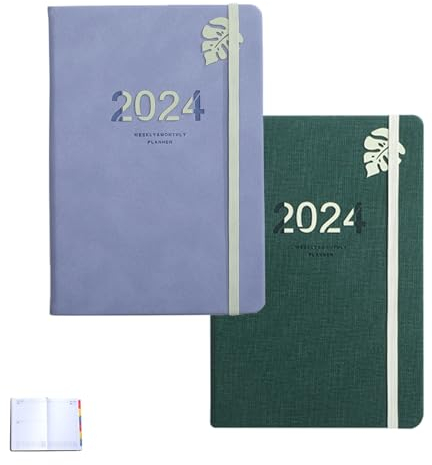 KAIZUCA 2 Stücke 2024 Terminplaner Wochenplaner, planer kalender A5 Buchkalender Minimalistischer Planer, Softcover Tagebuch Schulplaner Cover mit PU-Leder,12-Monate-Terminplaner