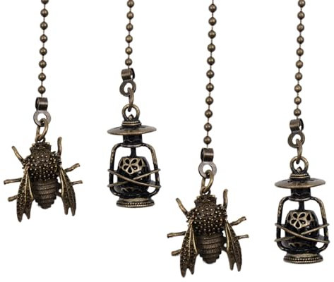Pastlla 2Sets 14 Bronze Ceiling Fan Pull Chain Set Vintage Decorative Fan Pull Chain Pendant Extension for Wall Lamp Lighting Fan with Connector -Style C (Cicada)