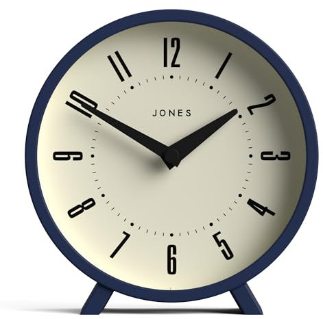 Jones Clocks® Venus desk clock | Modern round design | Blue | Stylish retro look for shelf, table, mantel or bedside
