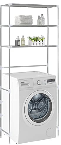 Gecheer Waschmaschinenschrank Waschmaschinenregal Badmöbel Badschrank Badregal Badezimmerschrank Hochschrank Waschmaschine Überbau Bad Regal 69 x 28 x 169 cm (L x B x H) Mit 3 Ablagen Silbern