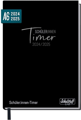 Schulstuff Schüler-Timer A6 Mini 24/25 Black Edition Schülerkalender, Schüler-Tagebuch, Schülerplaner, Hausaufgabenheft - nachhaltig & klimafreundlich