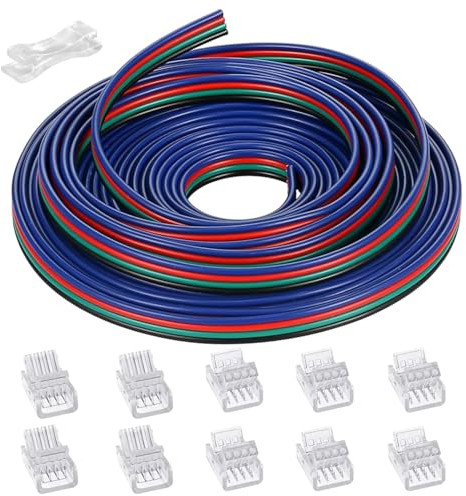 GTIWUNG 15M Rallonge Câble 4 Broches Fil Cordon 22AWG Branchement Électrique, Câble D'extension à 4 Conducteurs Pour Bandes LED WS2811 WS2812B RGB Couleur 5050 + 4 Pin Connecteur 10 mm