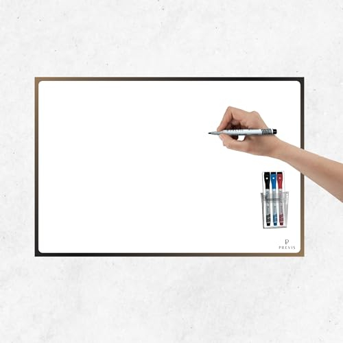 PREVIS Tableau Magnetique Mural Blanc Adhesif A2 60x40cm - 3 Feutres - Film Tableau Blanc Effacable Mural - Grand Rouleau Papier Aimanté Adhésif pour Maison, Bureau- Pas Dommages Mur