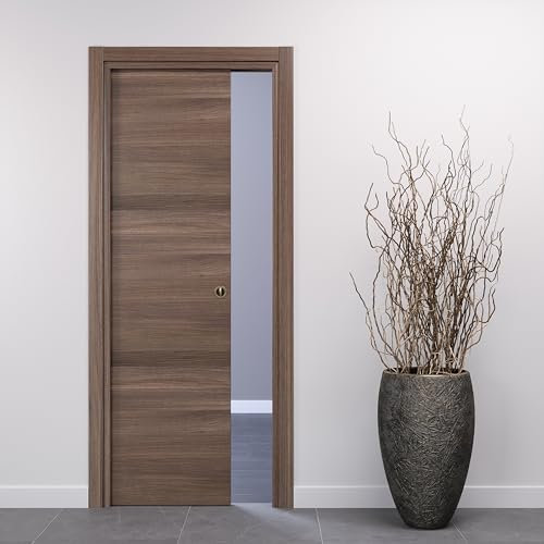 PORTE ITALIANE porta interna porta scorrevole porta a scomparsa porte interne moderne HIGH DENSITY telai legno resistenti all'acqua WATERPROOF varie misure 90x210 serratura brunita Noce Orizzontale