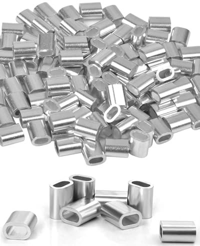 ZAMXHUG presillas Cable Acero - 100pcs Virolas de Aluminio, Manguito de Bucle de Aluminio,Casquillos de Aluminio de Virolas Dobles,Mangas de Aluminio de Cuerda de Alambre para Cables de Acero(3mm)