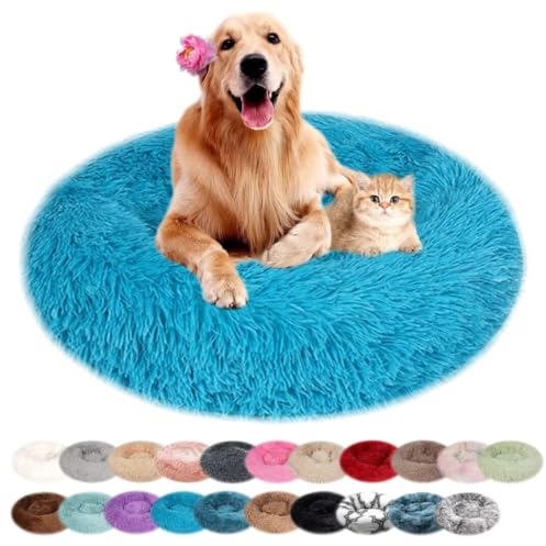 nvdsivee Hundebett Rund Katzenbett PlüSch Hundebetten Maschinenwaschbar Hundematte Hundekissen für Kleine Mittelgroße Grosse Hunde mit Rutschfestem Boden Blau 80cm