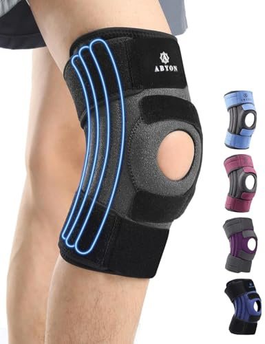 ABYON Ginocchiera Ortopedica per Uomo & Donna - Artriti, Menisco, ACL - con Stabilizzatori Tripli & Cintura Regolabile 360° per Sollievo dal Dolore e Recupero Rapido