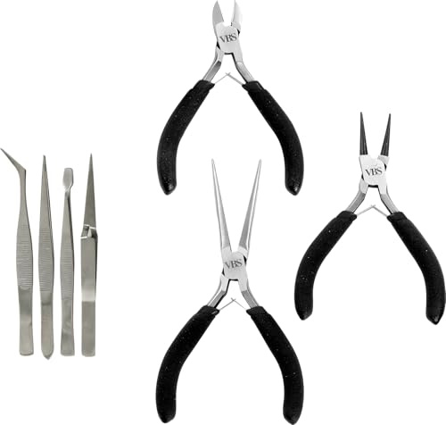 VBS Zangen- und Pinzettenset 7er-Set Schmuckreparatur, Kettenzange, DIY, Handwerk, Schmuckherstellung, Spitzzange, Rundzange, Seitenschneider, Pinzetten