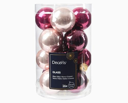 Weihnachtskugeln Glas 3,5cm 16 Stück - glänzend - Kleine Christbaumkugeln Weihnachtsbaumkugeln für Weihnachten - Christbaumschmuck & Weihnachtsbaumschmuck - Rosa/Beere Mix