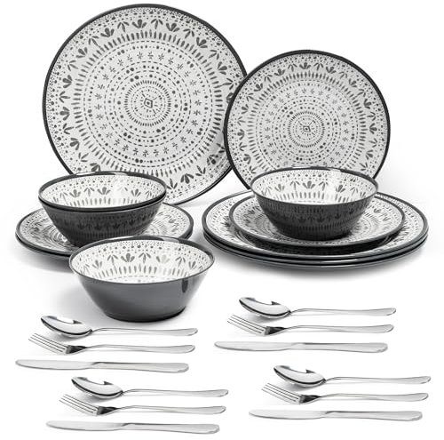 La Joventino 24PCS Melamin Geschirrset Campinggeschirr, Teller Set & Tafelservice - für unterwegs & Outdoor
