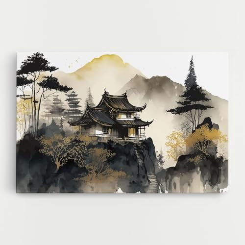 ARTHUB® Leinwandbild 70x100 cm, Japanese Temple | Wohnzimmerdekoration, Hängende Bilder, Wanddekoration, Heimdekoration, Moderne, Asiatisch