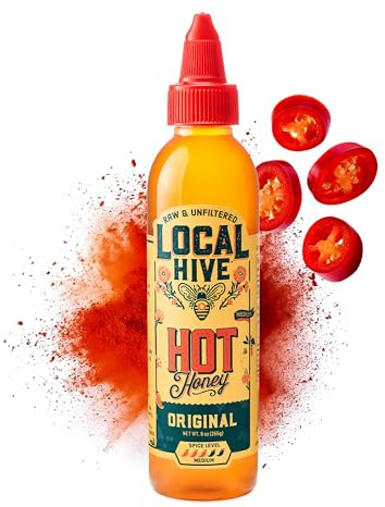 Local Hive Honey Original Hot Honey Local Hive - 9 Oz, Sweet & Spicy, Natural Raw Honey with Pepper Blend for Watering, Dipping, Tacos, Barbecue, Grilling and Cooking