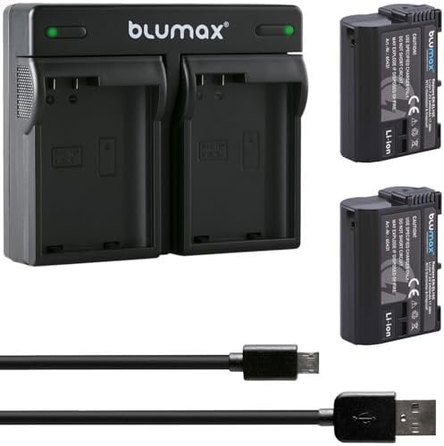 2 x Blumax Battery Compatible with Nikon EN-EL15c | 2400 mAh | with NTC Sensor & V1 Housing + Dual Charger EN-EL15b EN-EL15a EN-EL15 for Z8 Z7 II Z6 III Zf