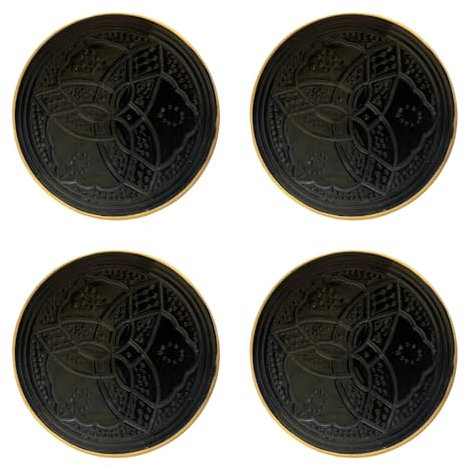 Générique Service Or 12 carats Assiettes Gravées Céramique Dorure- Ø 18cm - Artisanat de Luxe - Table de Fêtes - Noël - Ramadan (Noir, Lot de 4 Assiettes)