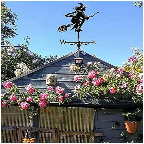 BesBet Hexe Wetterfahne, Wetterhahn Metall Fuer Dach, Fliegende Hexe Edelstahl Gartendeko, Wetterhahn Fuer Dach, für Terrasse und Garten Terrasse Dekoration