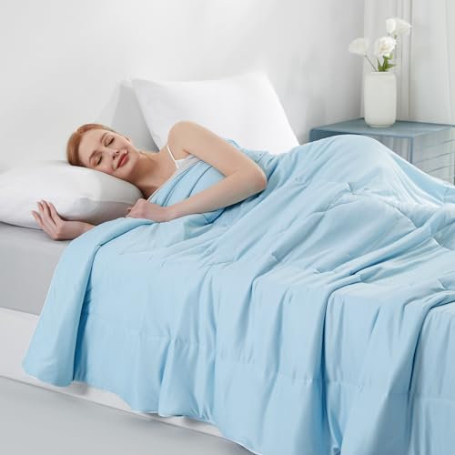 Elegear Sommerdecke Kühldecke mit Japanische Arc-Chill 3.0 Q-MAX>0,5 Kühlfasern Körperwärme Aufnehmen für Besseren Schlaf Antiallergisch Kühlende Bettdecke Superweicher, Blau und Grau 200x220CM