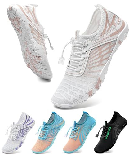 WateLves Badeschuhe Strandschuhe Damen Herren Schwimmschuhe Sommer Schnell Trocknend Surfschuhe Aquaschuhe Unisex Wasserschuhe Weiß Orange 38 EU