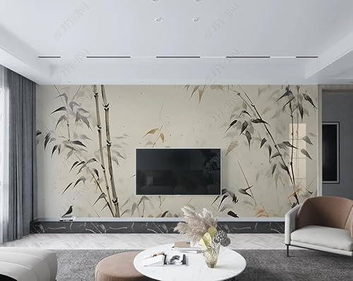 Papier Peint Intissé Bambou Encre Zen Poster Tableaux Muraux Tapisserie Photo Trompe L'Oeil Salon Chambre Art Mural 150Cm(L) X105Cm(H)