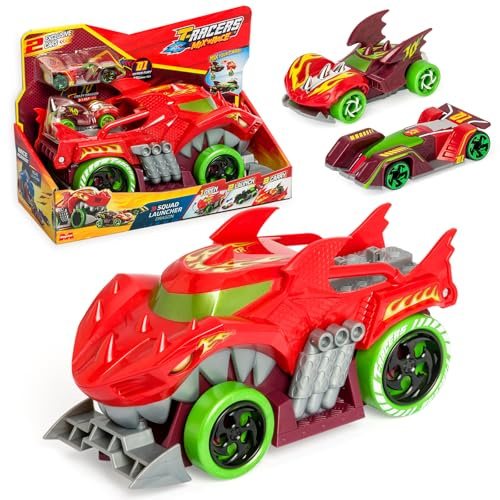 T-Racers Mix 'N Race Squad Launcher Dragon – A dragon truck that transforms into a launcher. Includes 2 exclusive cars, a vehicle launching area and an area for transporting 2 vehicles